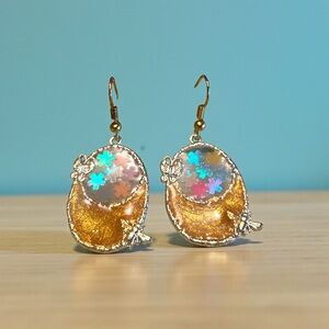 Handmade Gold Butterfly and Bee Resin Earrings